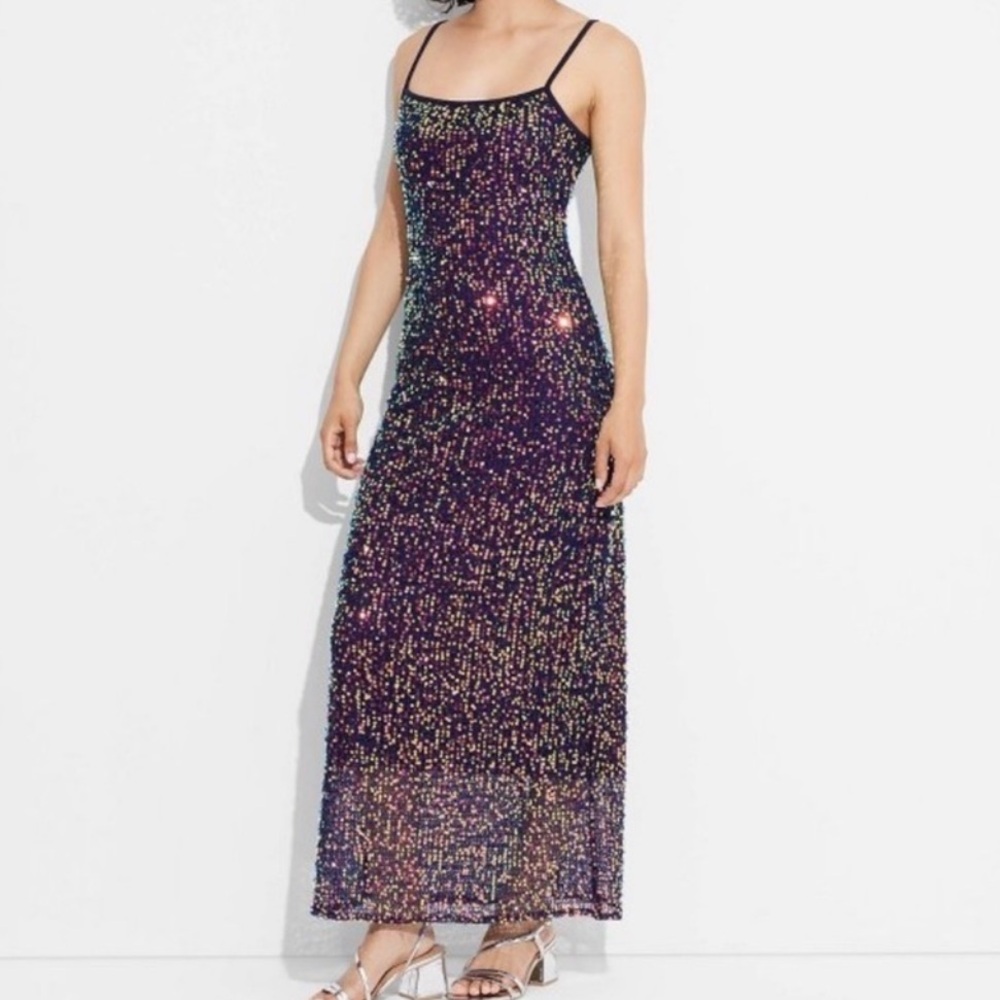 4) 🔵 Women's Open Work Sequin Midi Dress - Wild Fable™ Navy Blue XS NWT - Picture 2 of 7